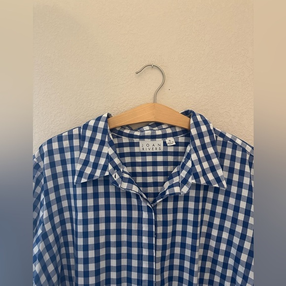 Joan Rivers Relaxed Fit Blue Gingham Button Down Shirt - Picture 3 of 5